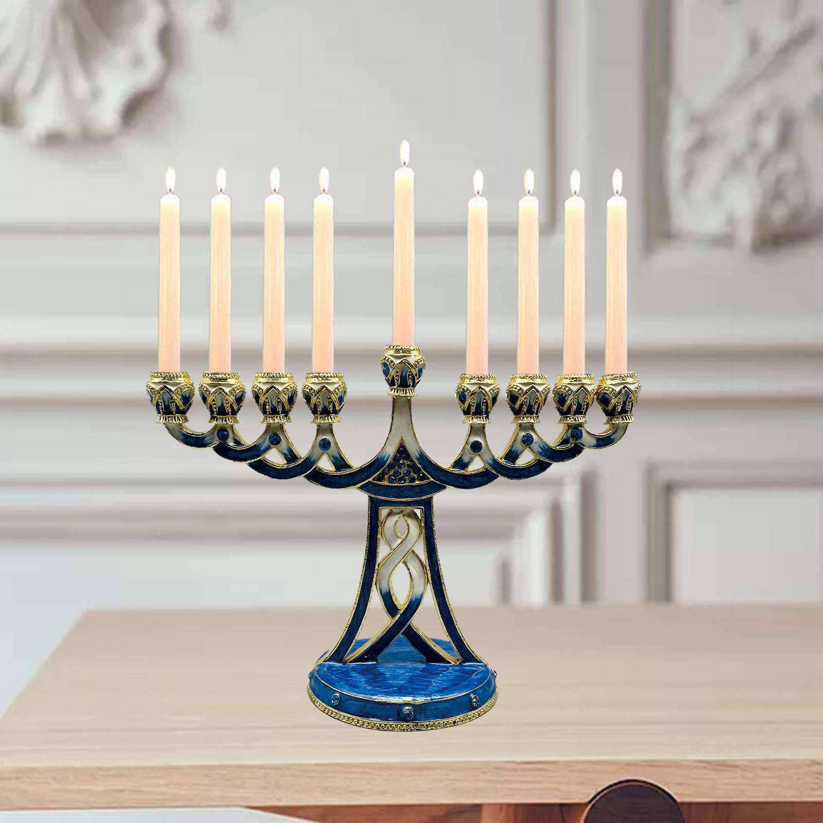 Paraffin Wax - Enameled Menorah Candle Holder Antique 9