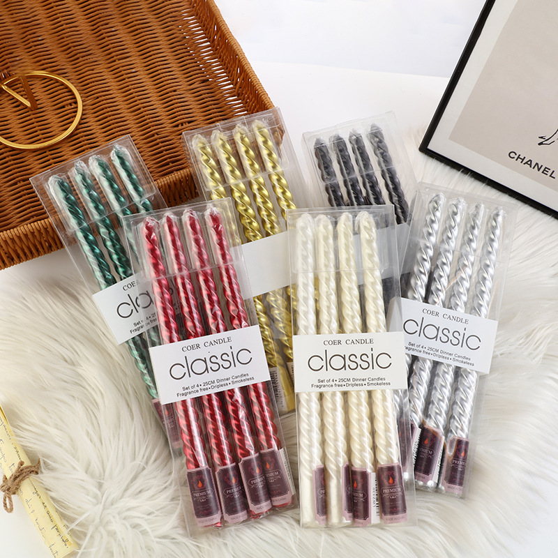 Silk Candle - 4pcs European-style Long-pole Colored Threaded Candlestick