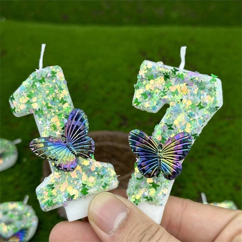 Soy Wax - 1Pc Green Sequins Number 0-9 Butterfly