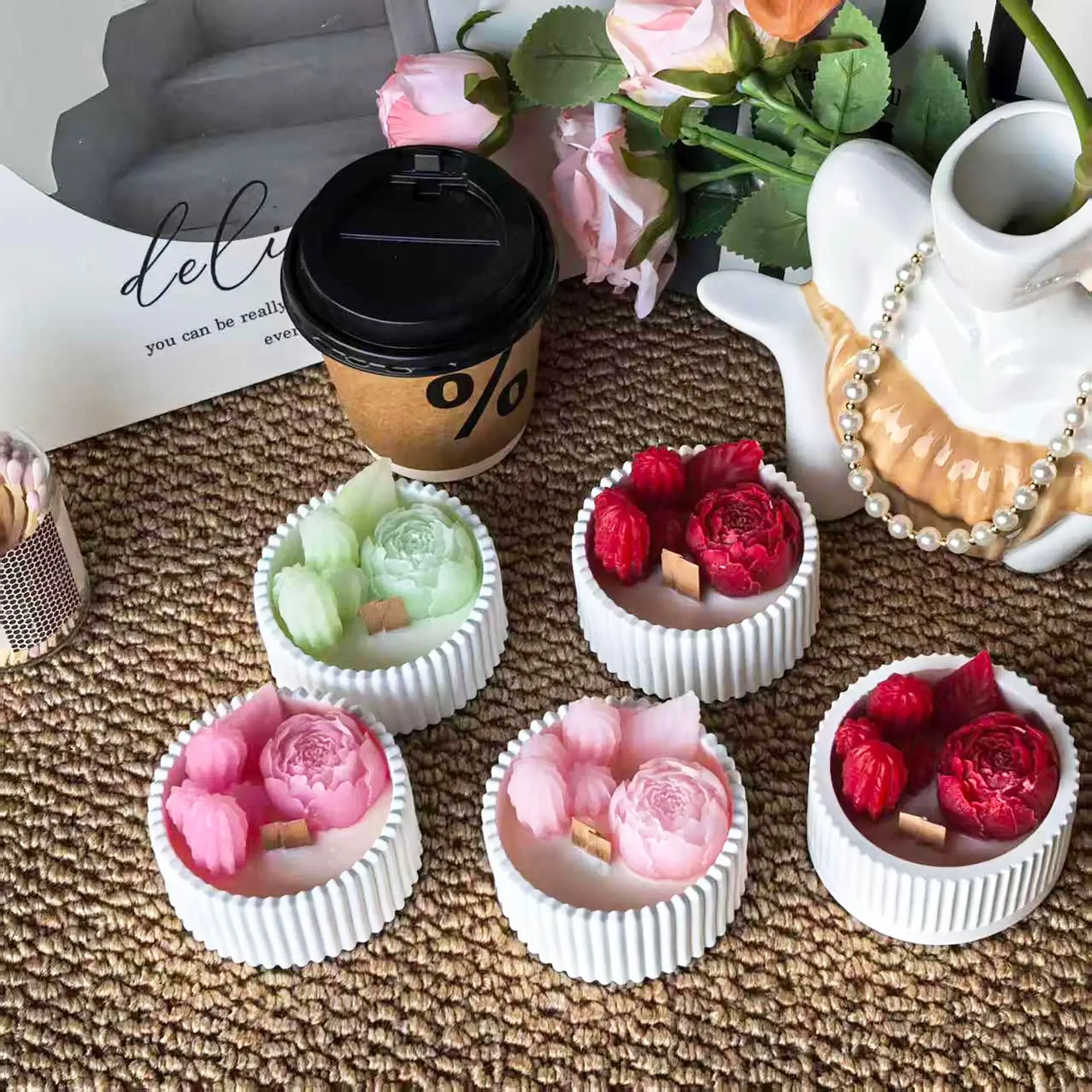 2pcs Floral Rose Cup Scented C - огляд і ціна Paraffin Wax
